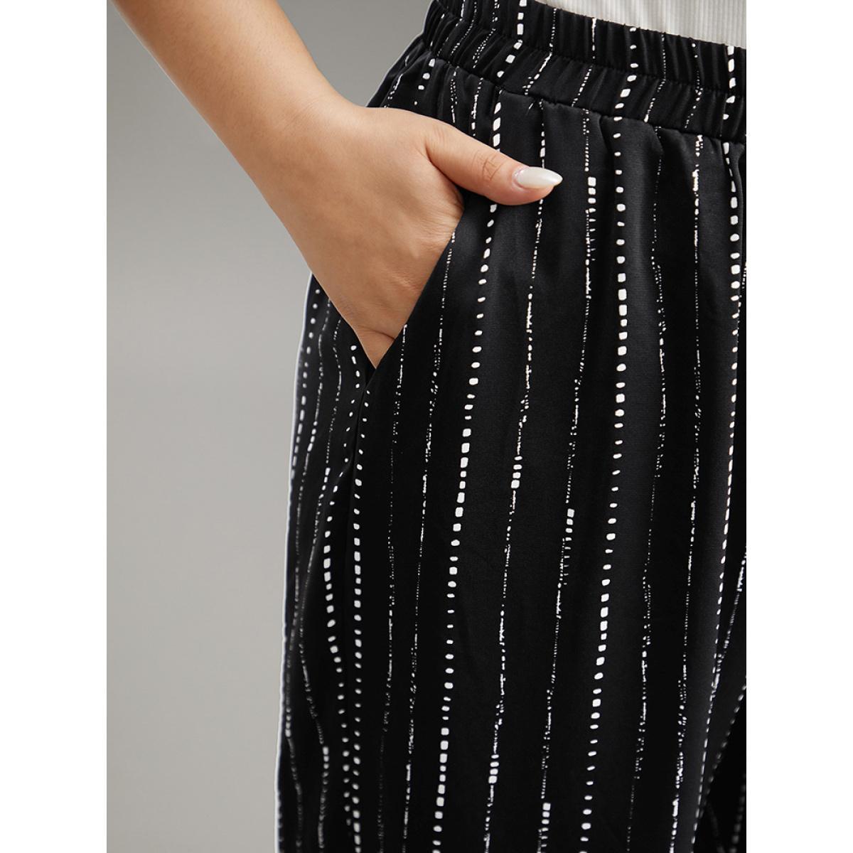 Plus Size Polka Dot Striped Ties Wide Leg Pants Women Black Vacation Wide Leg High Rise Dailywear Pants BloomChic 14-16/1X Product Image