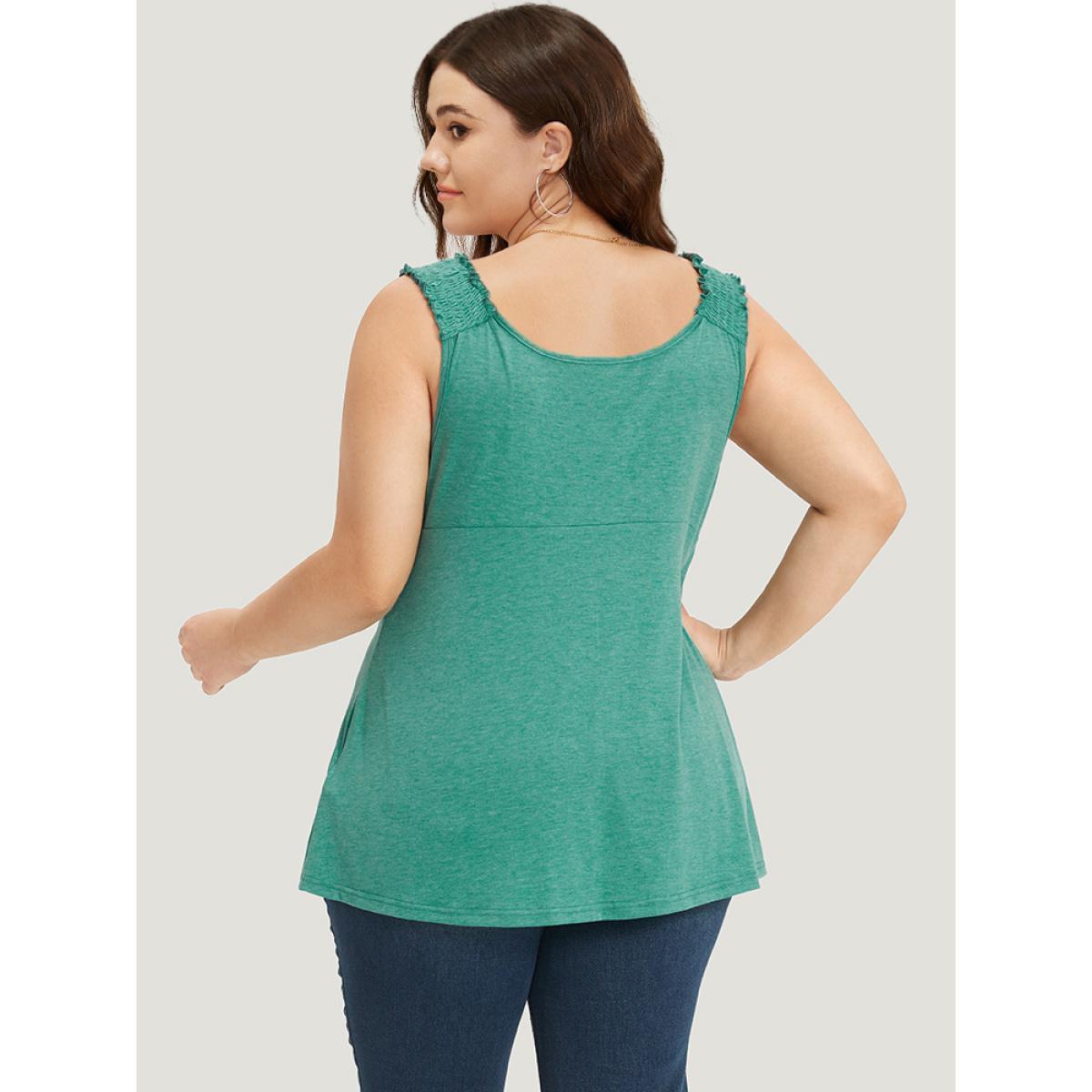 Plus Size Plain V Neck Ruched Shirred Tank Top Women Emerald Elegant Plain V-neck Dailywear Tank Tops Camis BloomChic 22-24/3X Product Image