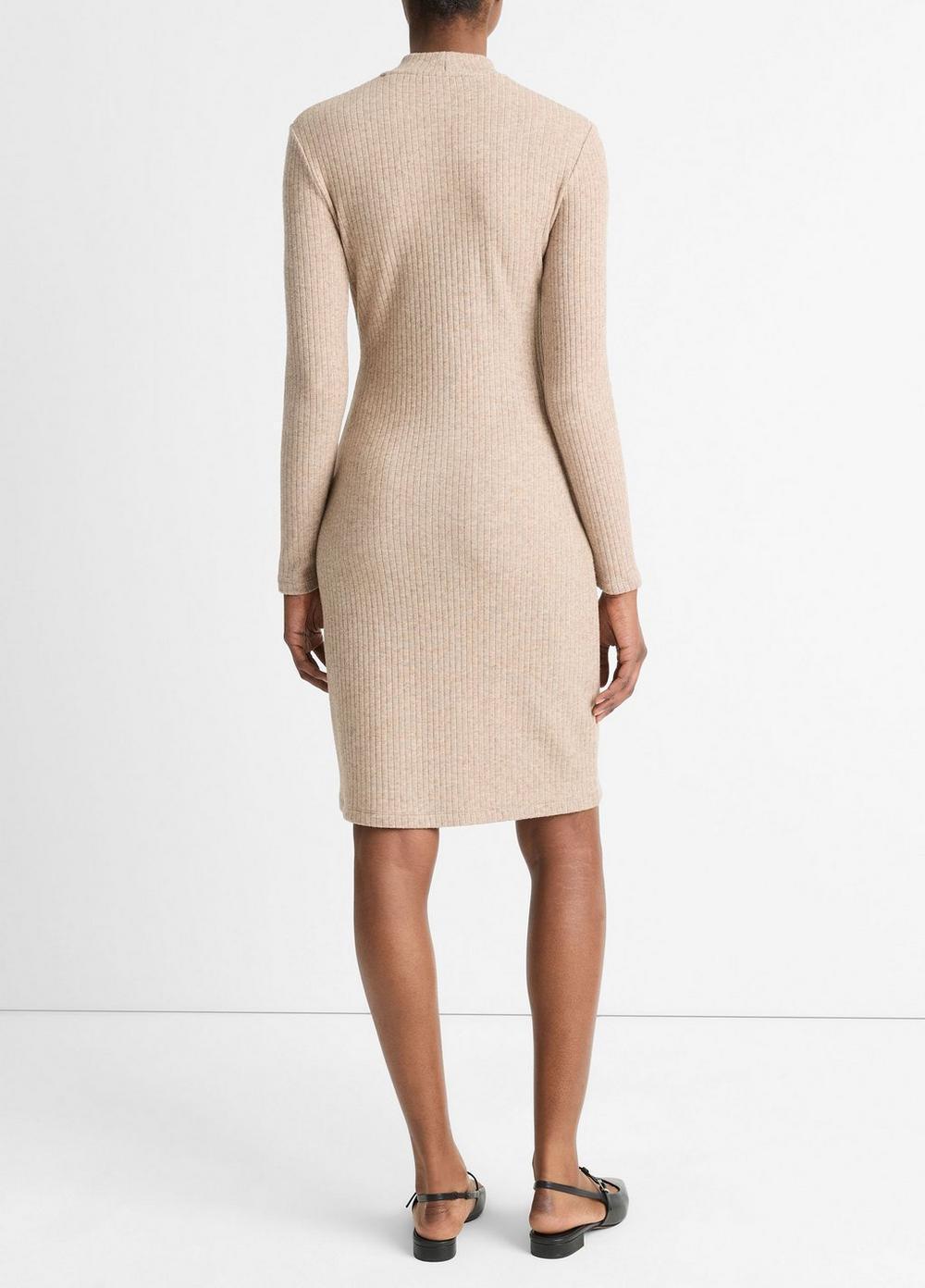 Womens Ribbed Long-Sleeve Short Dress, Heather Hazel Cream, Size XXS Vince Product Image