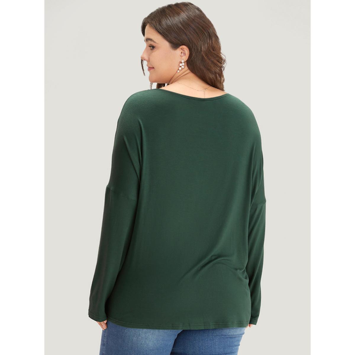Plus Size Supersoft Essentials Plain Batwing Sleeve Crew Neck T-shirt DarkGreen Women Casual Plain Plain Round Neck Dailywear T-shirts BloomChic 22-24/3X Product Image