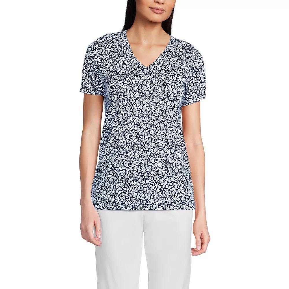 Women's Lands' End Relaxed-Fit Supima Cotton V-Neck Tee, Size: Small Tall, Blue Blossoms Product Image