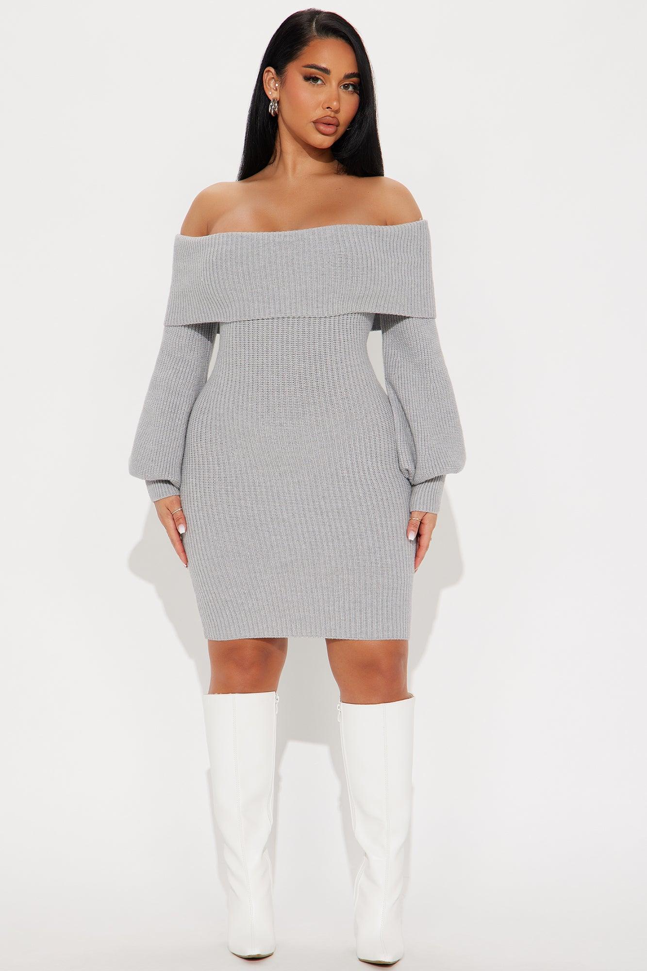 Faith Sweater Mini Dress - Heather Grey Product Image