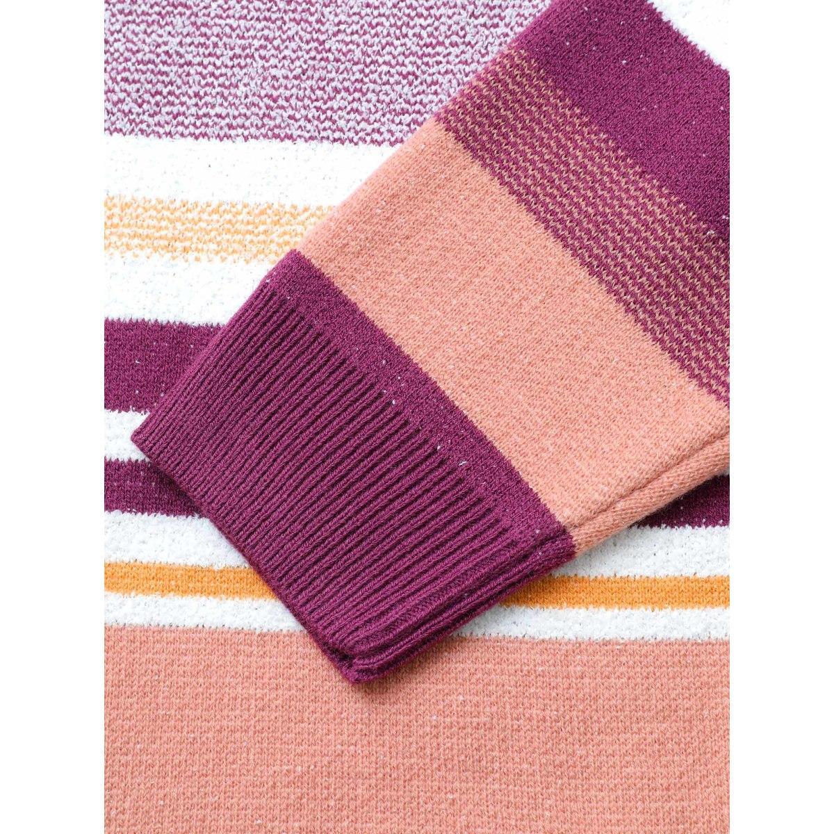 Plus Size Supersoft Essentials Striped Contrast Open Front Cardigan Purple Women Casual Loose Long Sleeve Dailywear Cardigans BloomChic 12/L Product Image