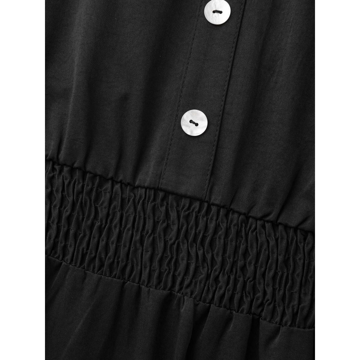 Plus Size Notched Button Detail Ruffle Layered Hem Dress Black Women At the Office Button Flat collar with V-notch Long Sleeve Curvy BloomChic 30/6X Product Image