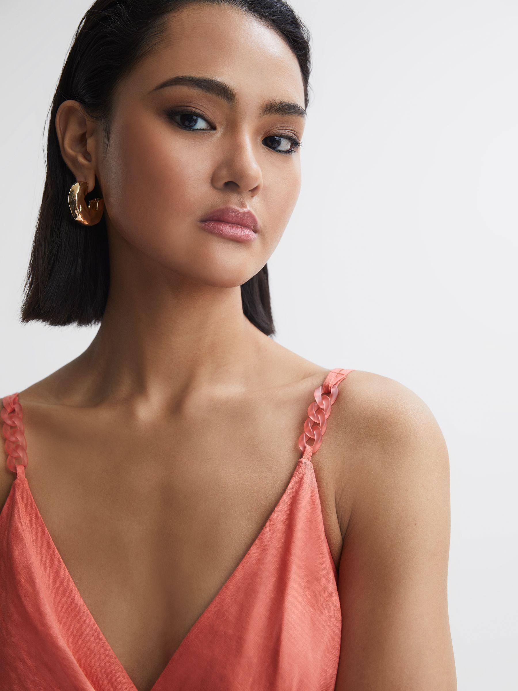 Linen Side Tie Midi Dress in Coral Product Image
