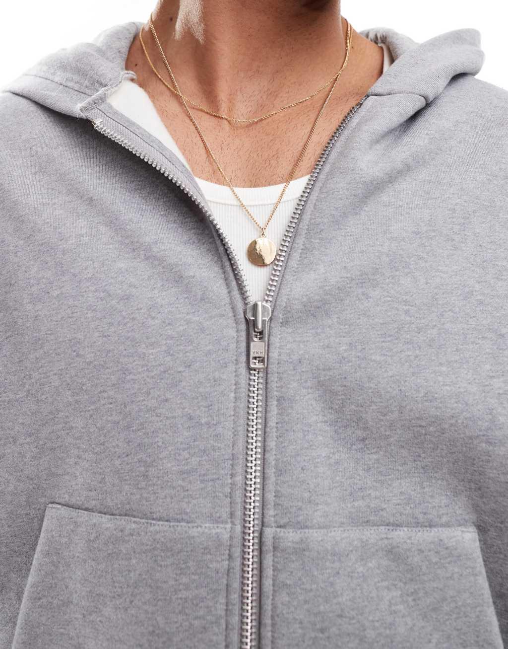 ASOS DESIGN premium heavyweight boxy oversized zip through hoodie 400gsm in gray heather Product Image