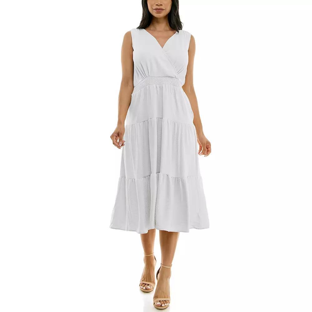 Women's Nina Leonard Tiered Smocked Midi Dress, Size: XL, Vibrant Purple Product Image