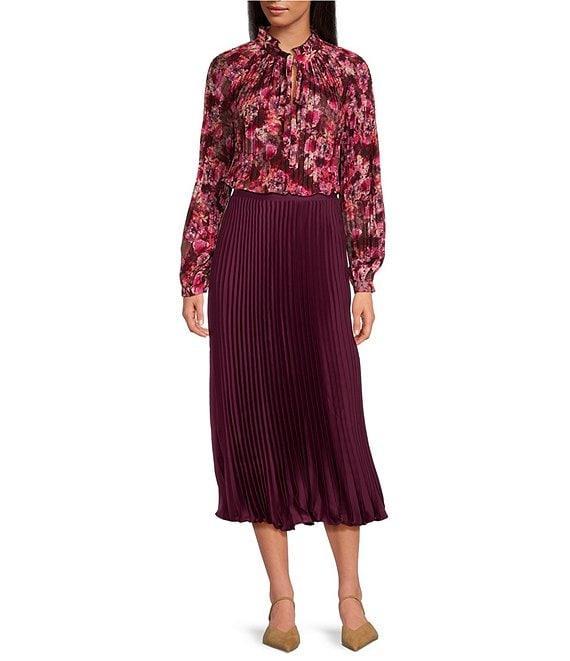 Lucy Paris Feminine Floral Print Split V-Neck Long Sleeve Front Tie Top Product Image
