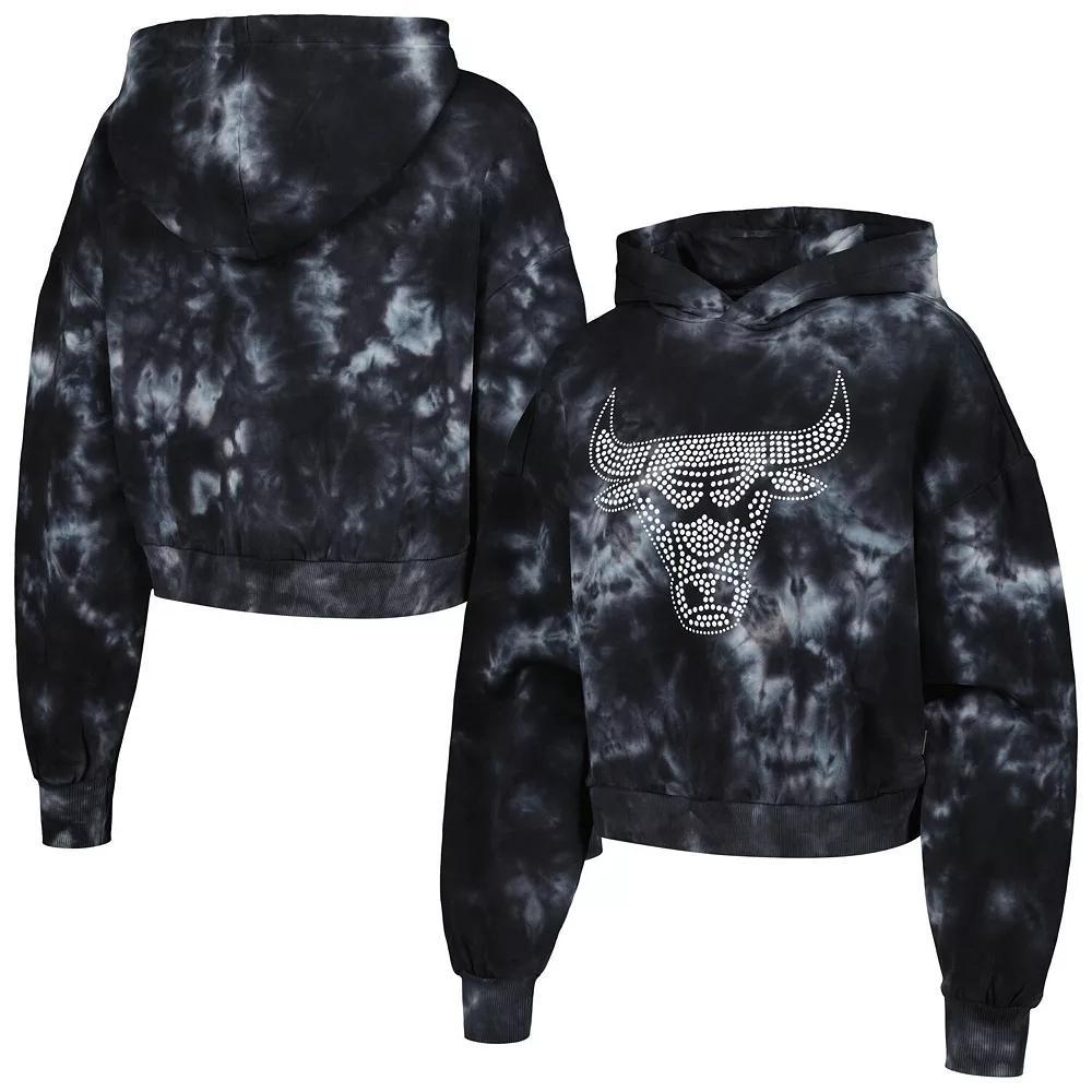 Women's The Wild Collective Black Chicago Bulls Tie-Dye Cropped Pullover Hoodie, Size: Medium Product Image