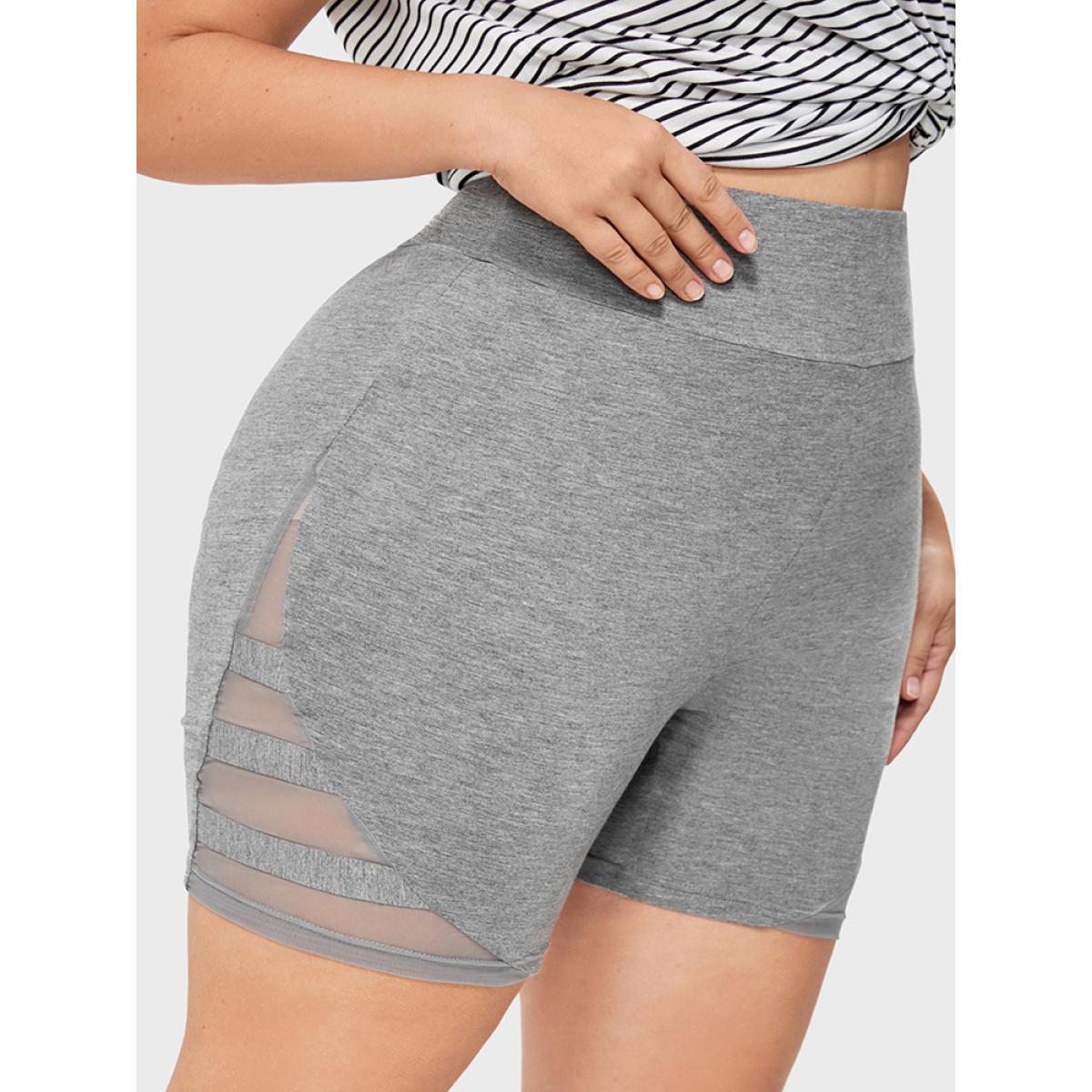 Plus Size Solid Wideband Waist Mesh Patchwork Shorts Women DarkGray Casual See through Skinny Dailywear Shorts BloomChic 14-16/1X Product Image