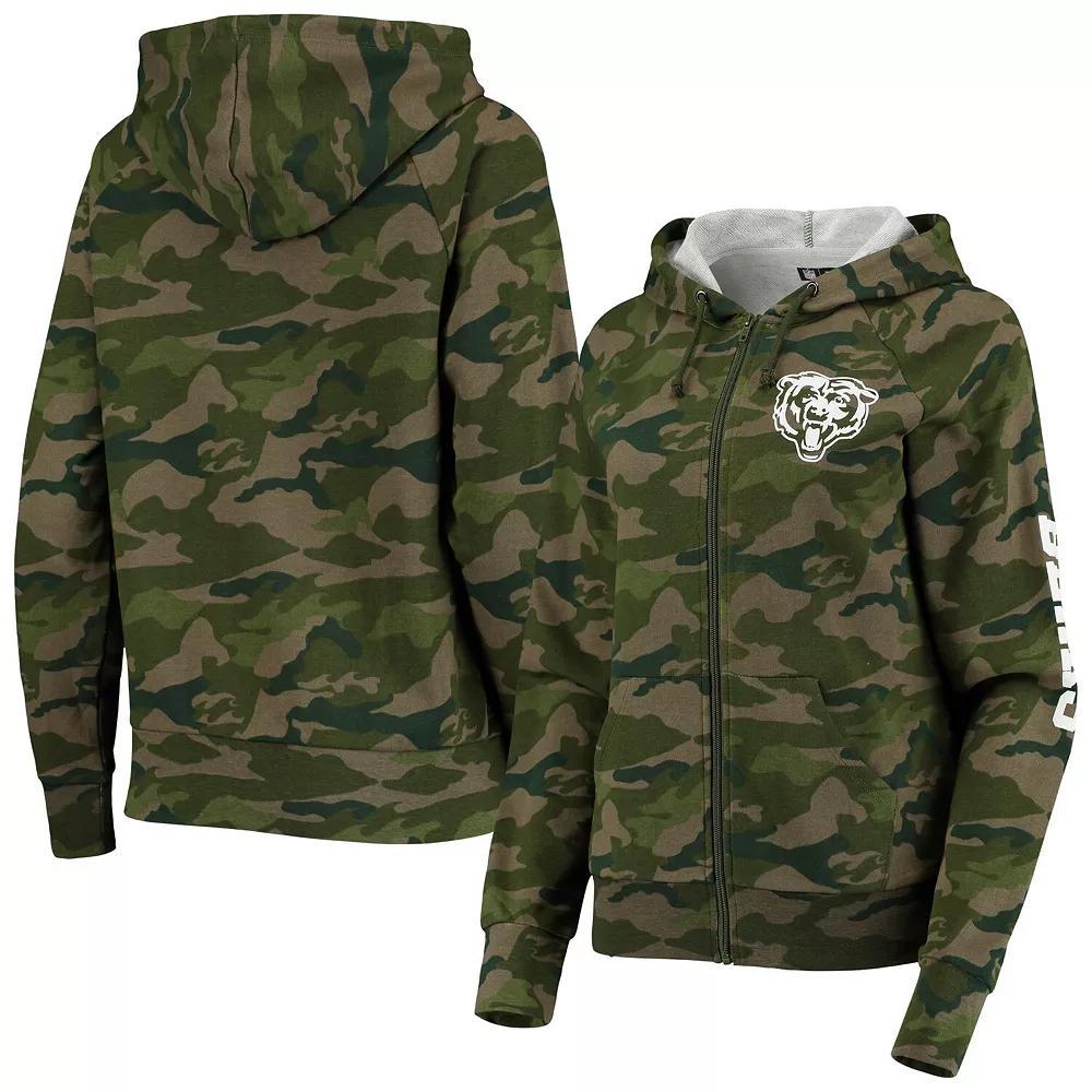 Women's New Era Camo Chicago Bears Raglan Full-Zip Hoodie, Size: XS, Green Product Image