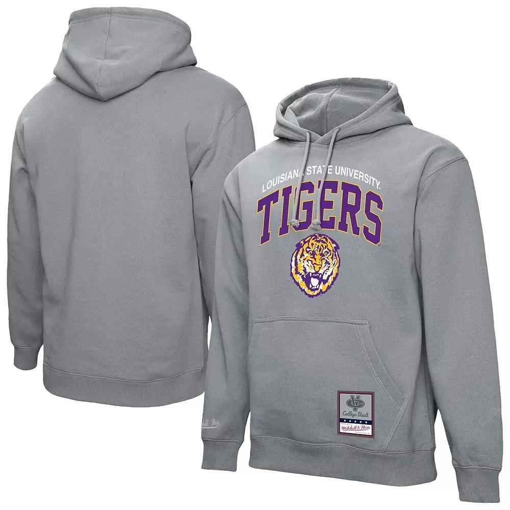 Men's Mitchell & Ness  Heather Gray LSU Tigers Classic Arch Pullover Hoodie, Size: Large, Grey Product Image