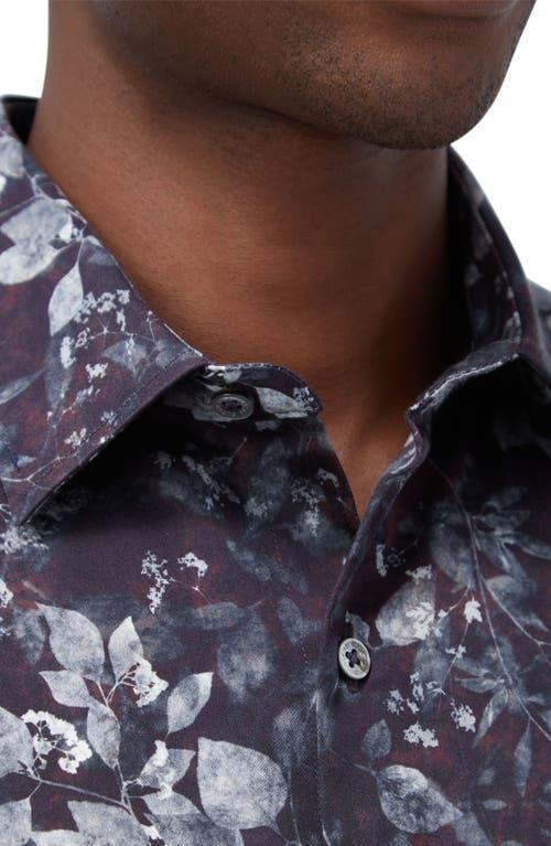 BUGATCHI Julian Shaped Fit Stretch Print Button-up Shirt In Plum Product Image