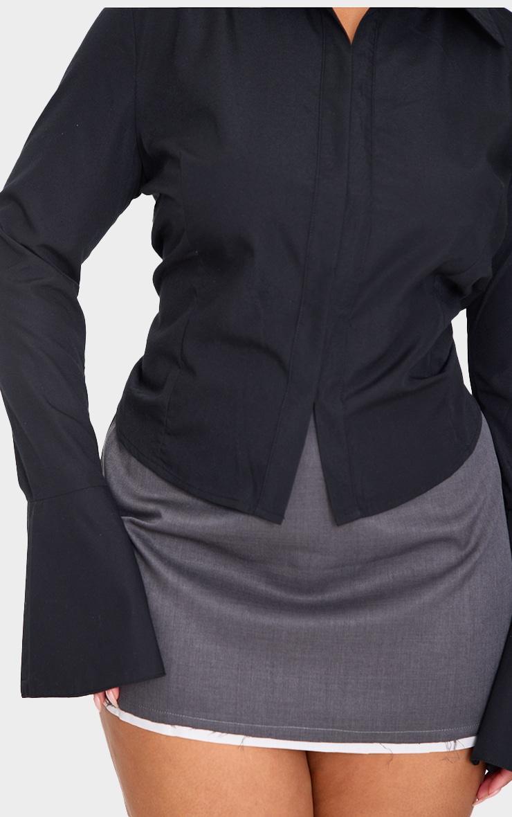 Plus Black Hook And Eye Flare Sleeve Shirt Product Image