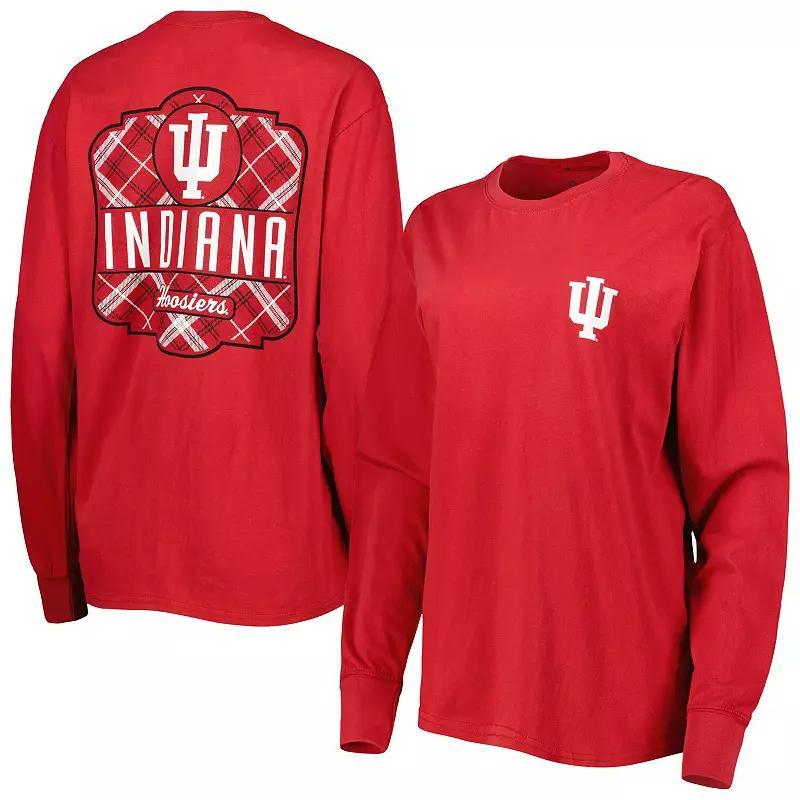Women's Pressbox Crimson Indiana Hoosiers Valencia Plaid 2-Hit Long Sleeve T-Shirt, Size: Small, Red Product Image