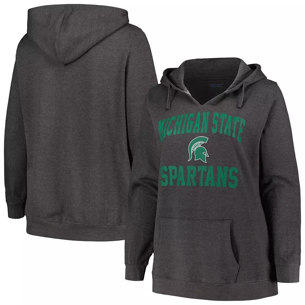 Women's Champion Heather Charcoal Michigan State Spartans Plus Size Heart & Soul Notch Neck Pullover, Size: 1XL Product Image