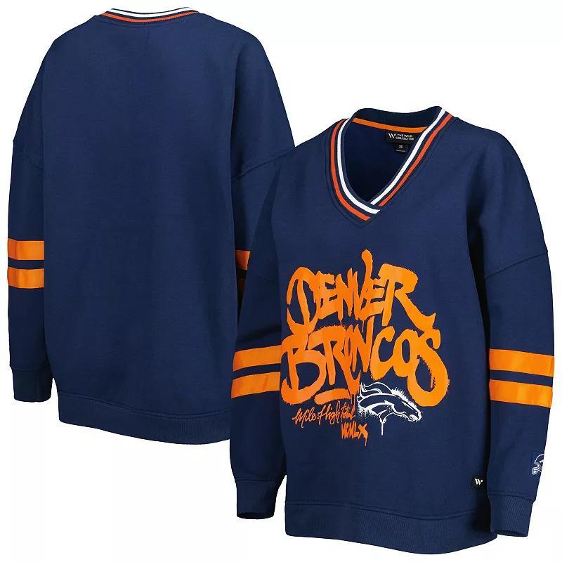 Women's The Wild Collective Navy Denver Broncos Vintage V-Neck Pullover Sweatshirt, Size: Small, Blue Product Image