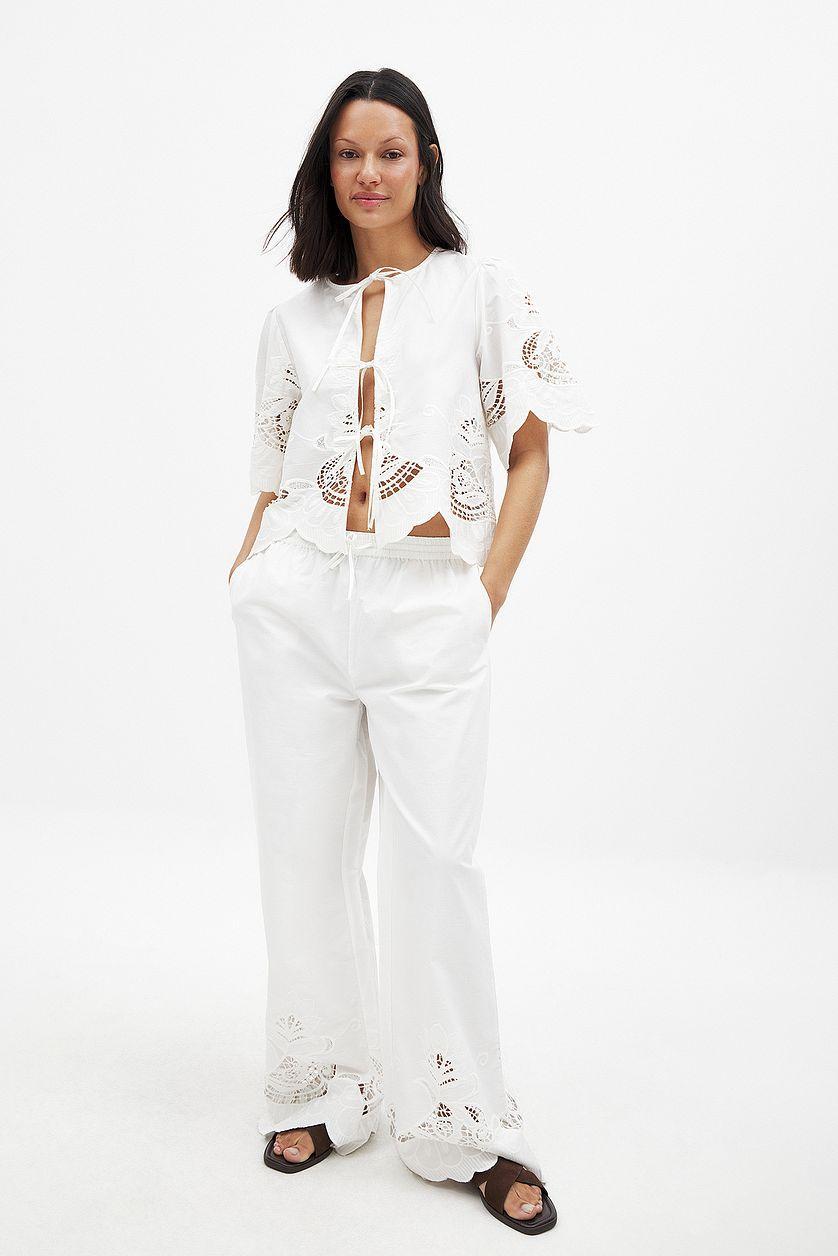 Mid Waist Broderie Anglaise Trousers Product Image