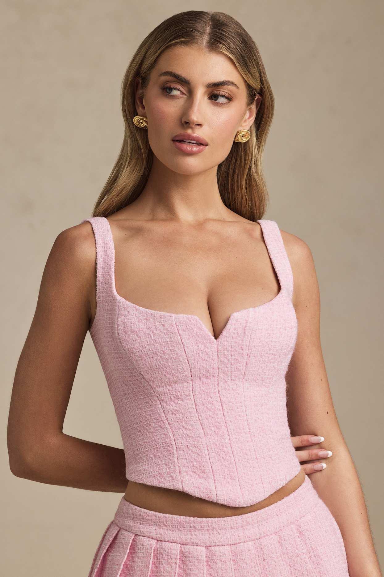 Lace-Up Corset Top in Soft Pink Product Image