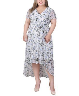 Ny Collection Plus Size Short Sleeve Handkerchief Hem Chiffon Dress Product Image