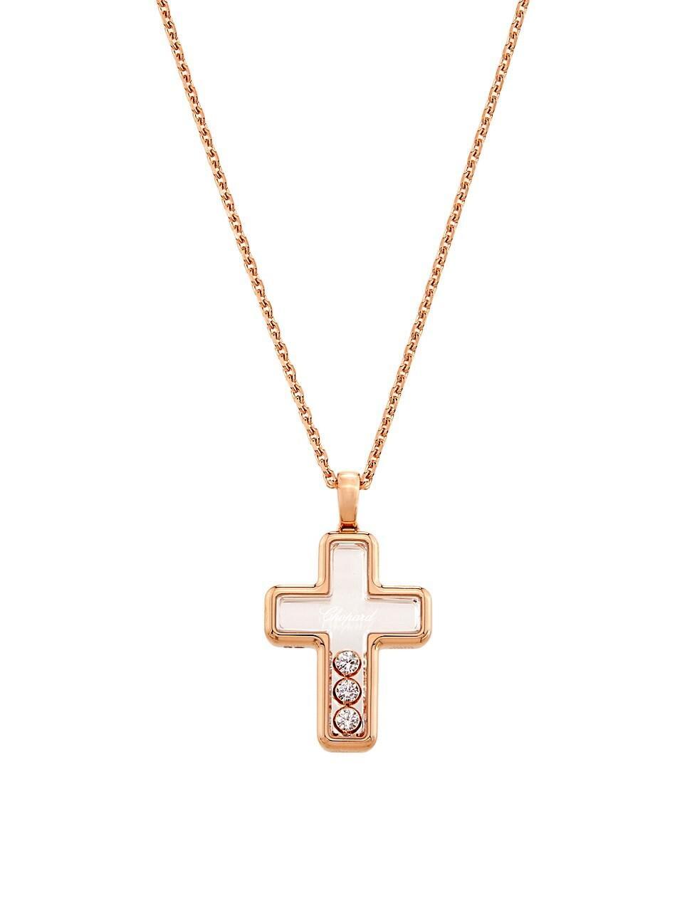 Womens Happy Diamonds 18K Rose Gold & 0.15 TCW Diamond Cross Pendant Necklace Product Image