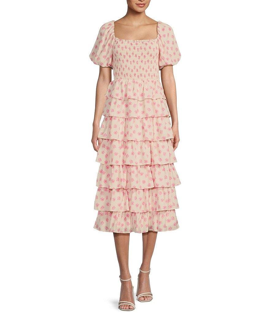 Midnight Doll Puff Short Sleeve Tiered Ruffle Dress Product Image
