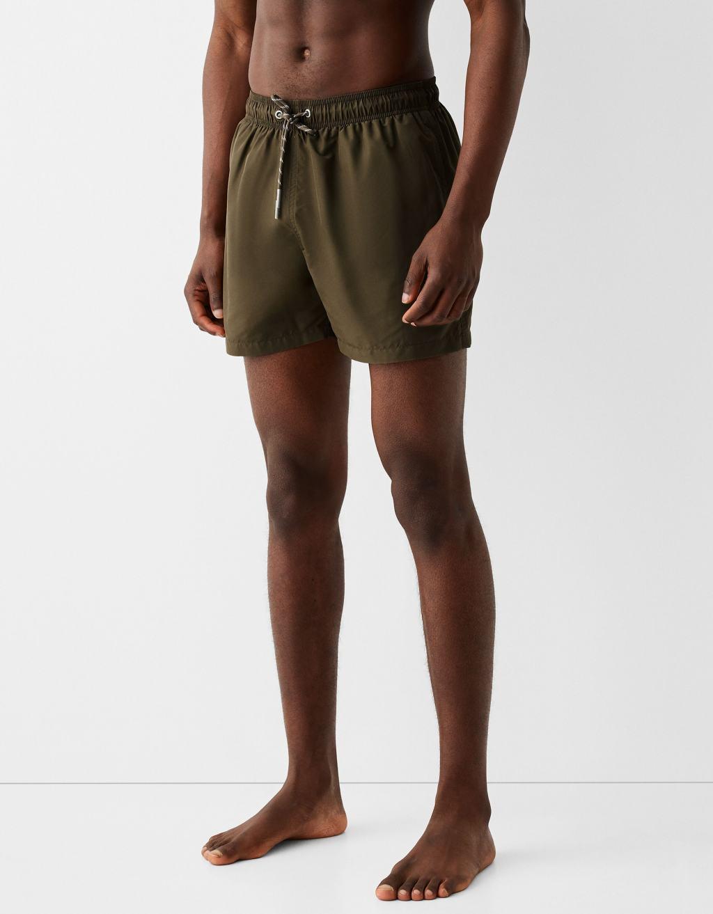 Bershka basic swim shorts in khaki Product Image