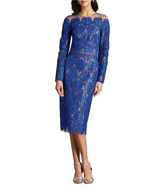 Tadashi Shoji Long Sleeve Sequin Embroidered Lace Sheath Dress Product Image