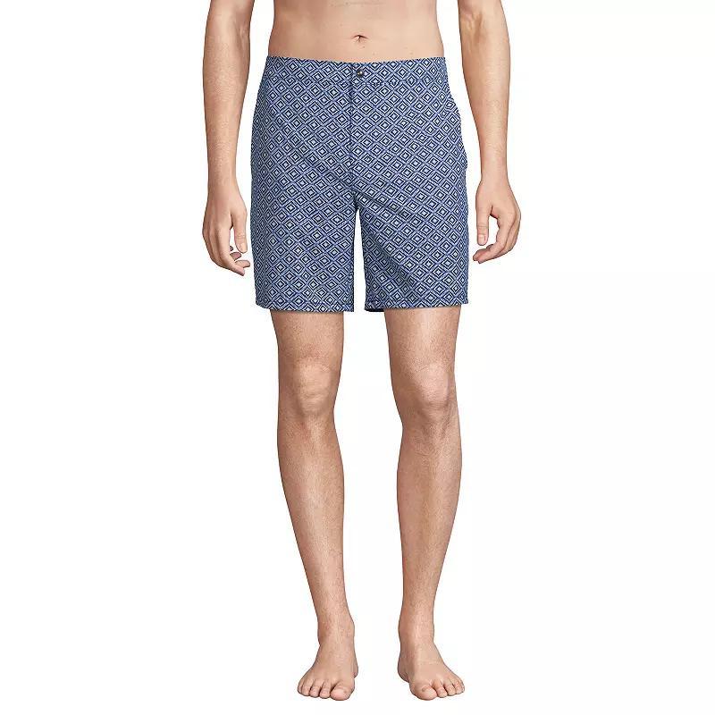 Men's Lands' End 7" Sunset Swim Trunks, Size: XXL, Deep Blue Diamond Geo Product Image