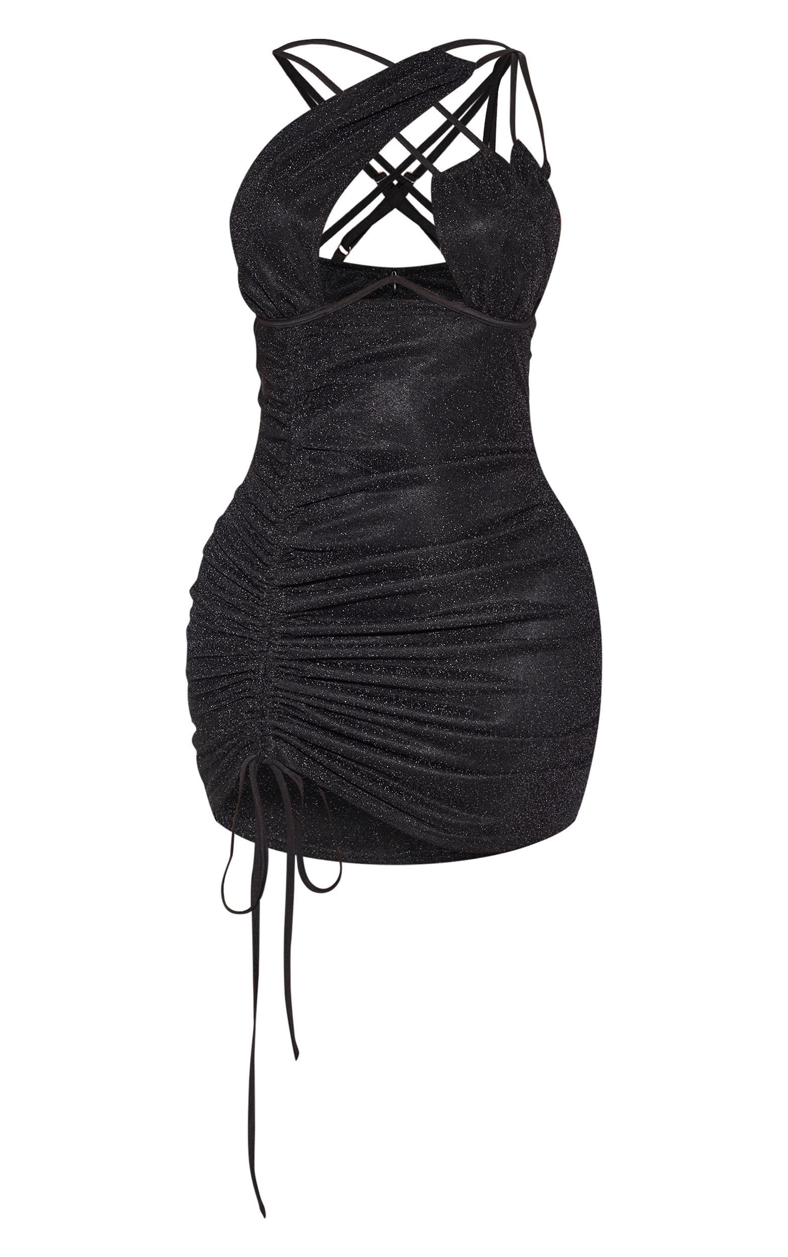 Shape Black Glitter Cup Detail Ruched Side Bodycon Dress Product Image