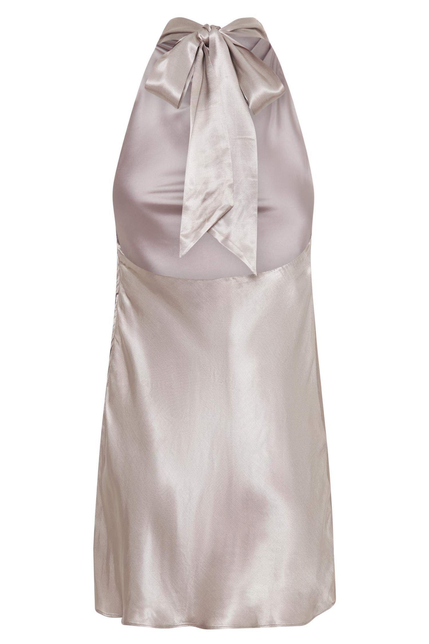 Allison Satin Halter Mini Dress - Bronze Product Image