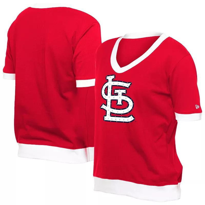 Women's New Era  Red St. Louis Cardinals Game Day Rhinestone V-Neck T-Shirt, Size: Small Product Image