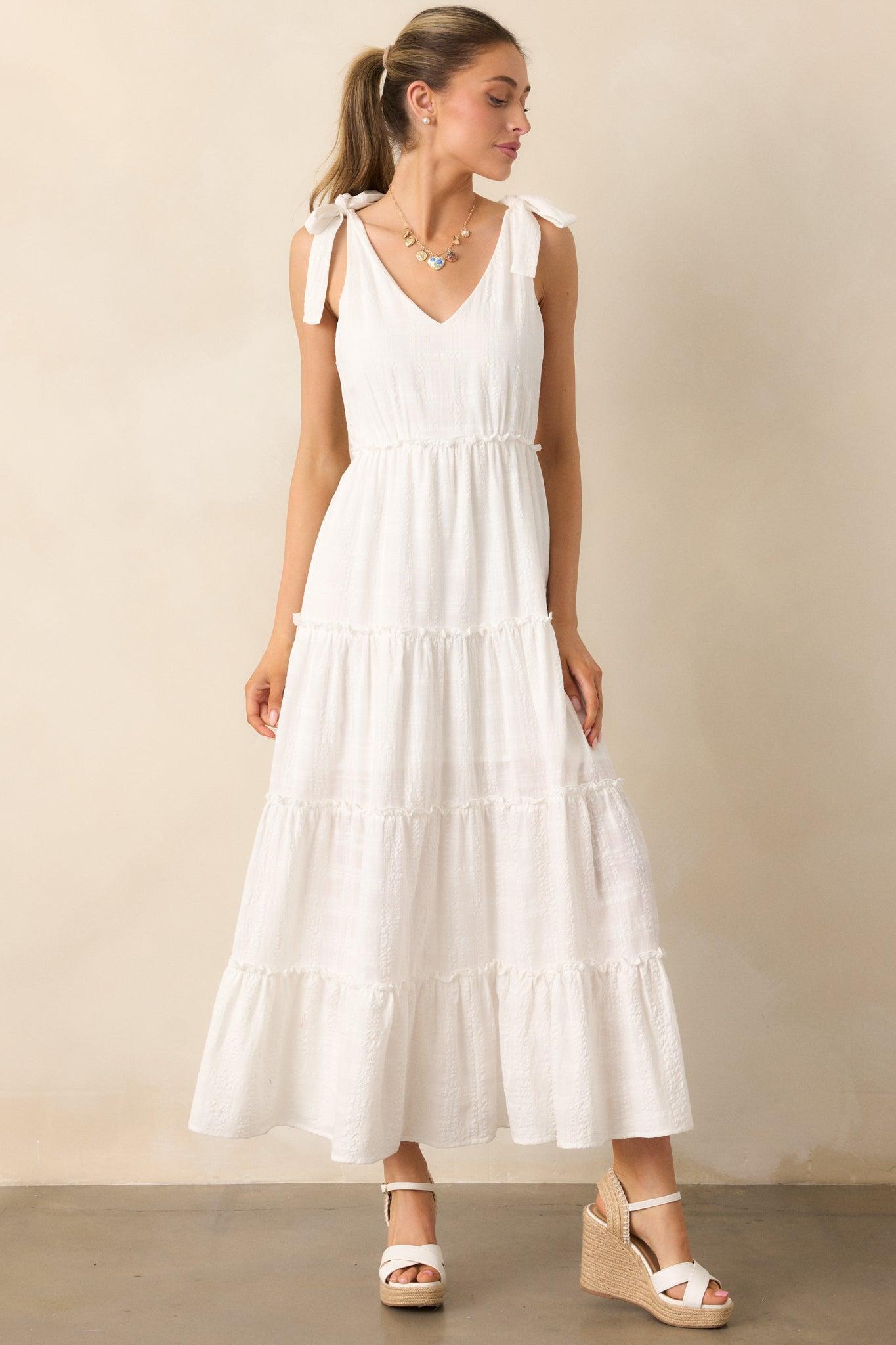 Half Past Sunset Ivory Cotton Tiered Maxi Dress Product Image