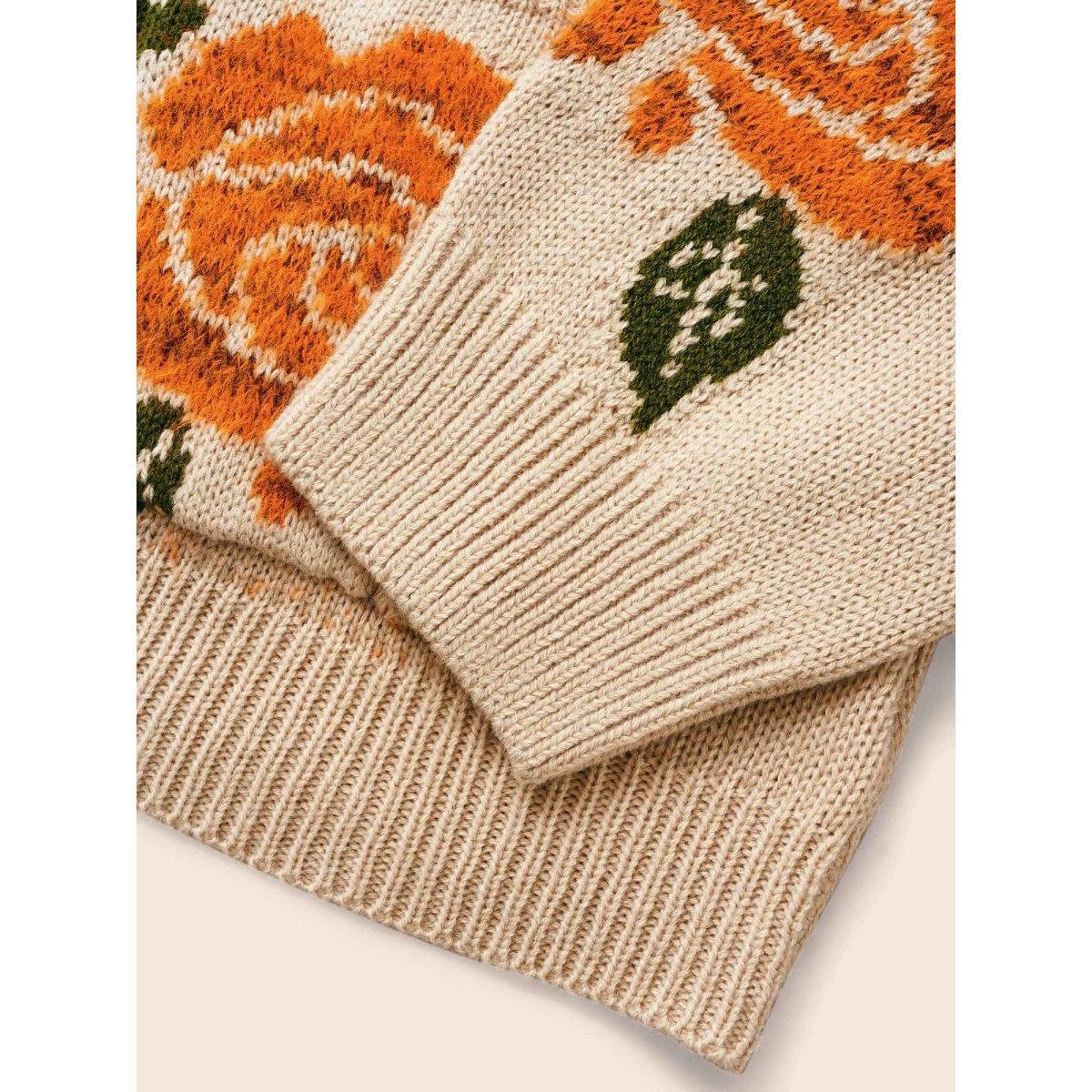 Plus Size Floral Texture Patch Pocket Cardigan LightBrown Women Casual Loose Long Sleeve Everyday Cardigans BloomChic 14-16/1X Product Image