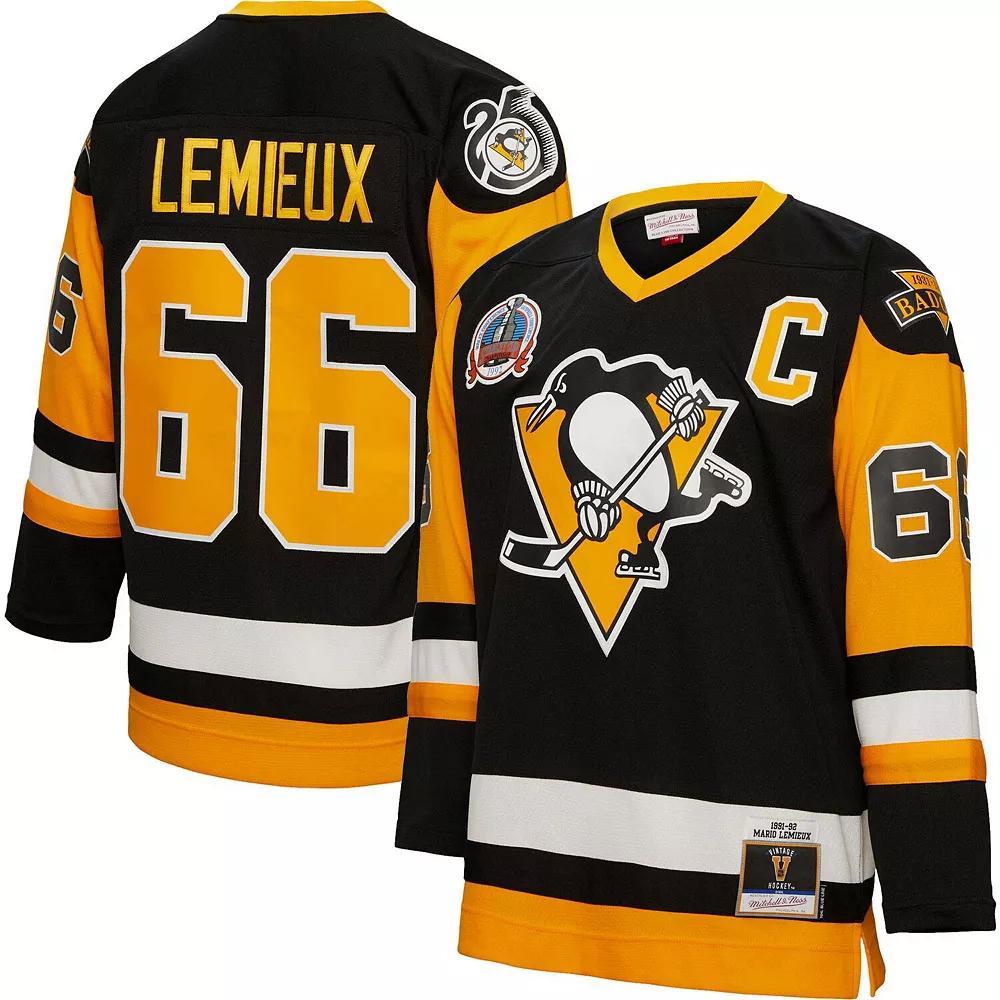 Mens Mitchell & Ness Mario Lemieux Pittsburgh Penguins Big & Tall 1991 Captain Patch Blue Line Player Jersey Product Image
