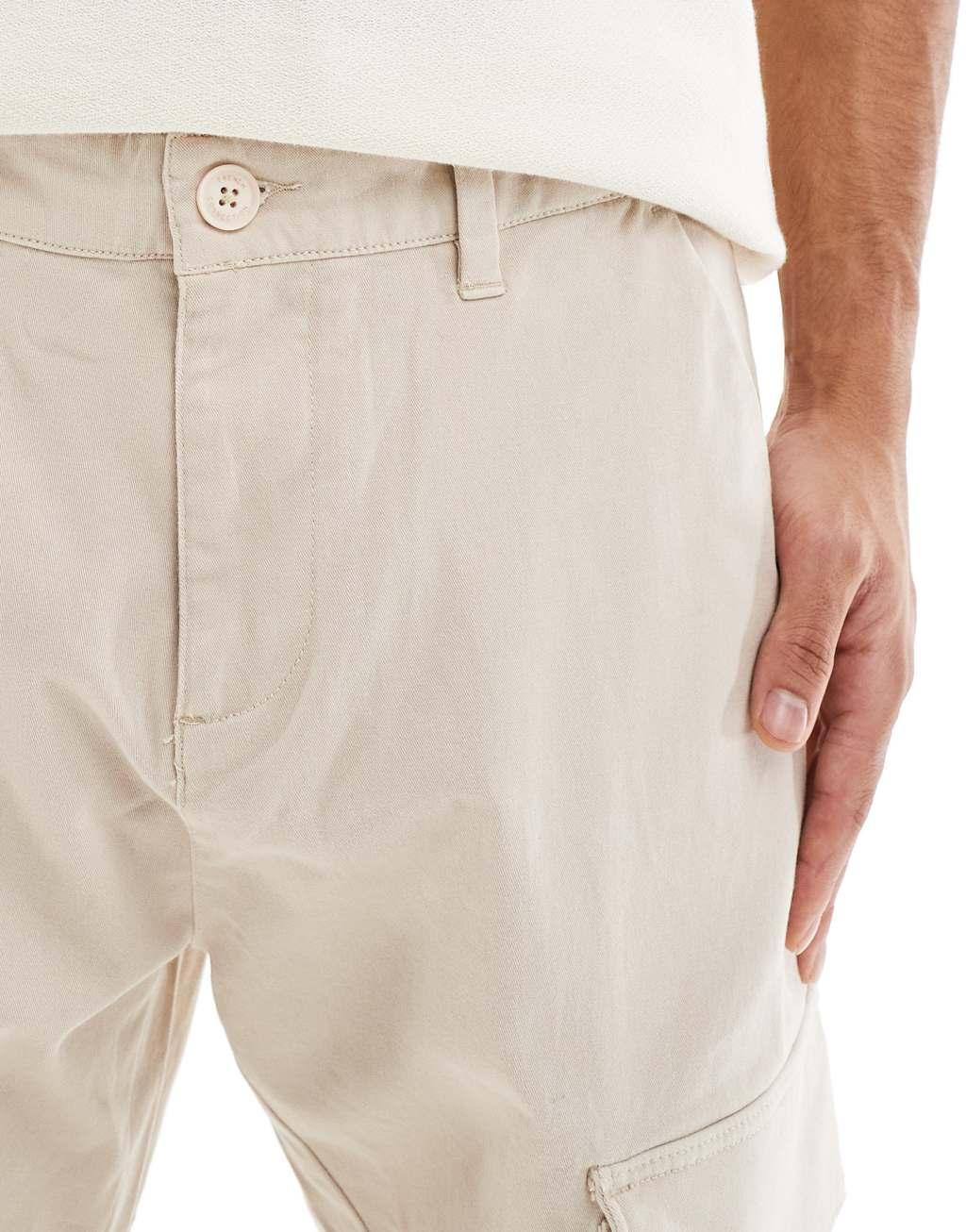 French Connection cuffed cargo pants in stone  Product Image