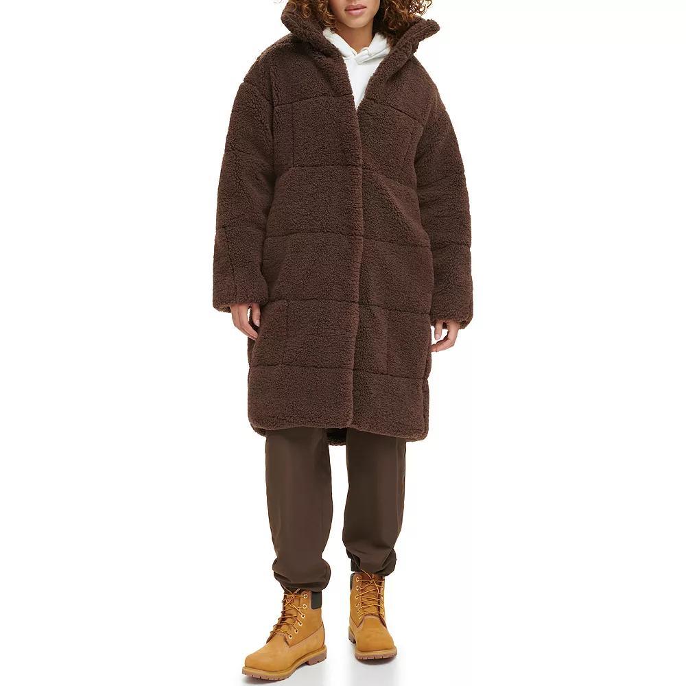 Women's Levi's® Long Quilted Sherpa Coat, Size: Medium, Darkest Green Product Image