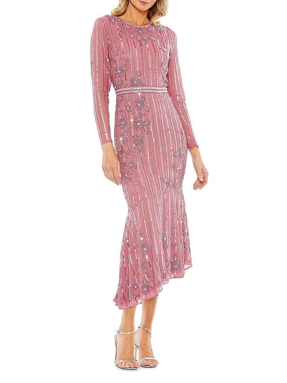 Womens Embellished Long-Sleeve Midi-Dress Product Image