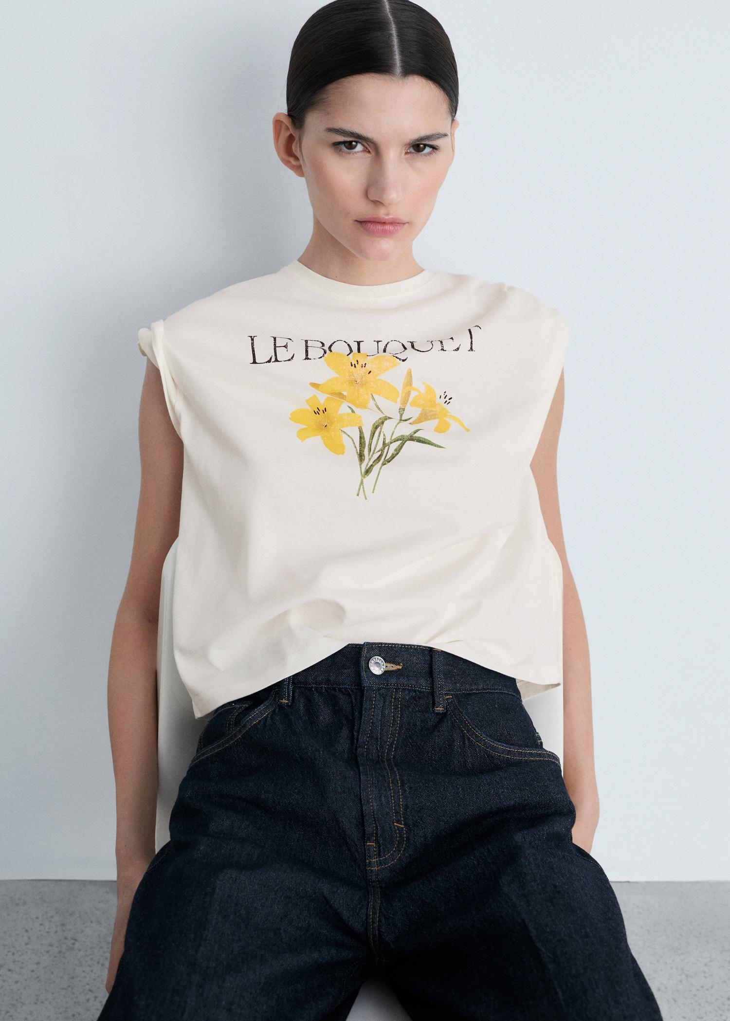 Cotton t-shirt with printed message - Women | MANGO USA Product Image
