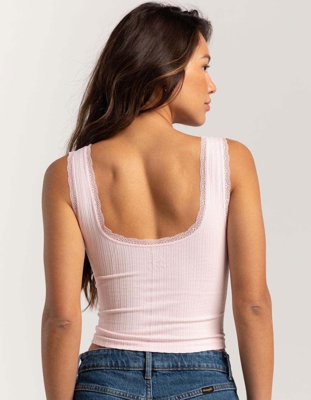 FULL TILT Seamless Lace Trim Womens Tank Top - LIGHT PINK Product Image