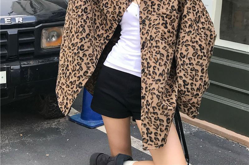 Leopard Print Button-Up Shirt Jacket Product Image