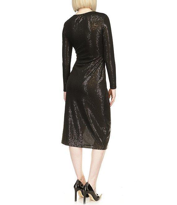 Michael Kors Metallic Dot Stretch Jersey Long Sleeve Midi Sheath Dress Product Image