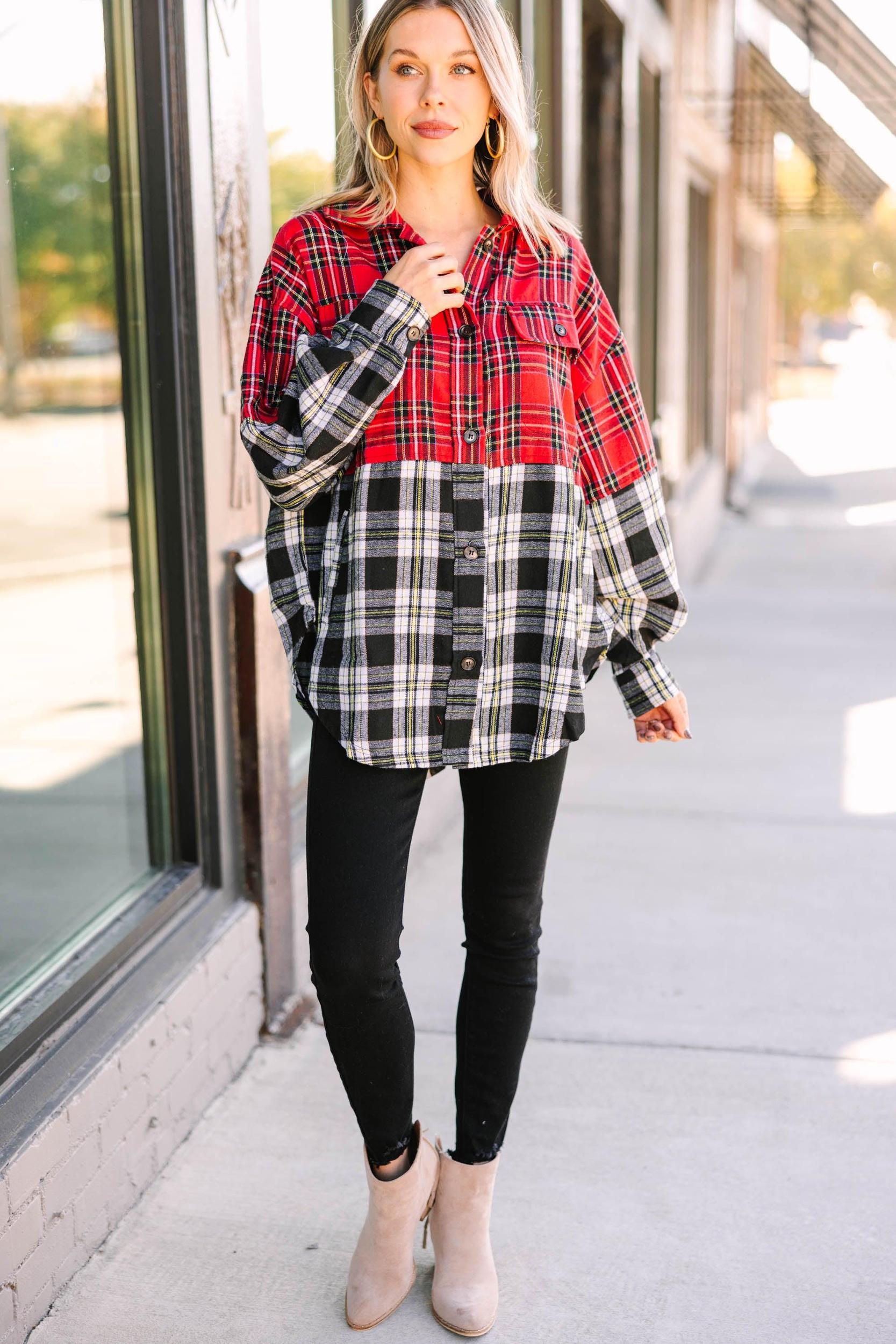Do It All Red Black Plaid Button Down Top Female Product Image