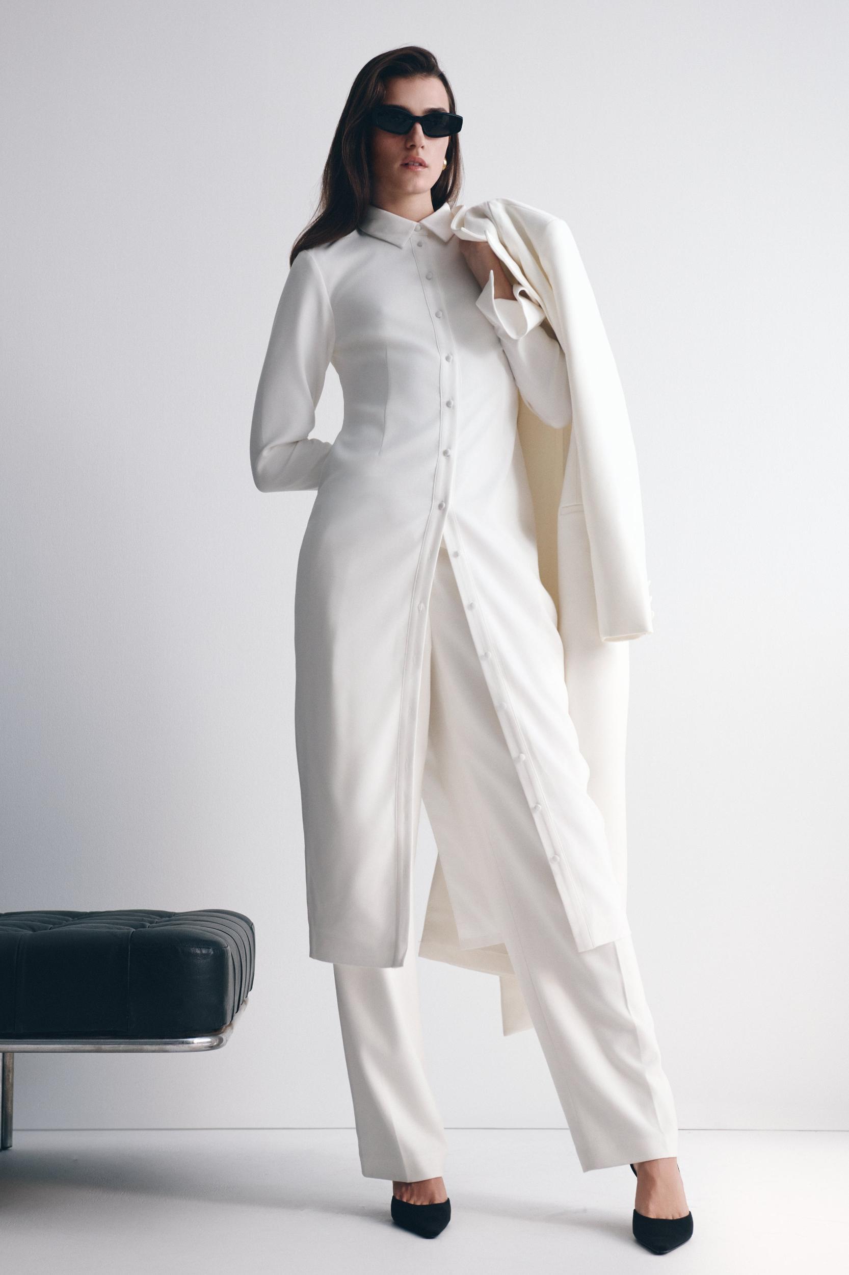 Dorian Fitted Shirt Midi Dress - White Product Image