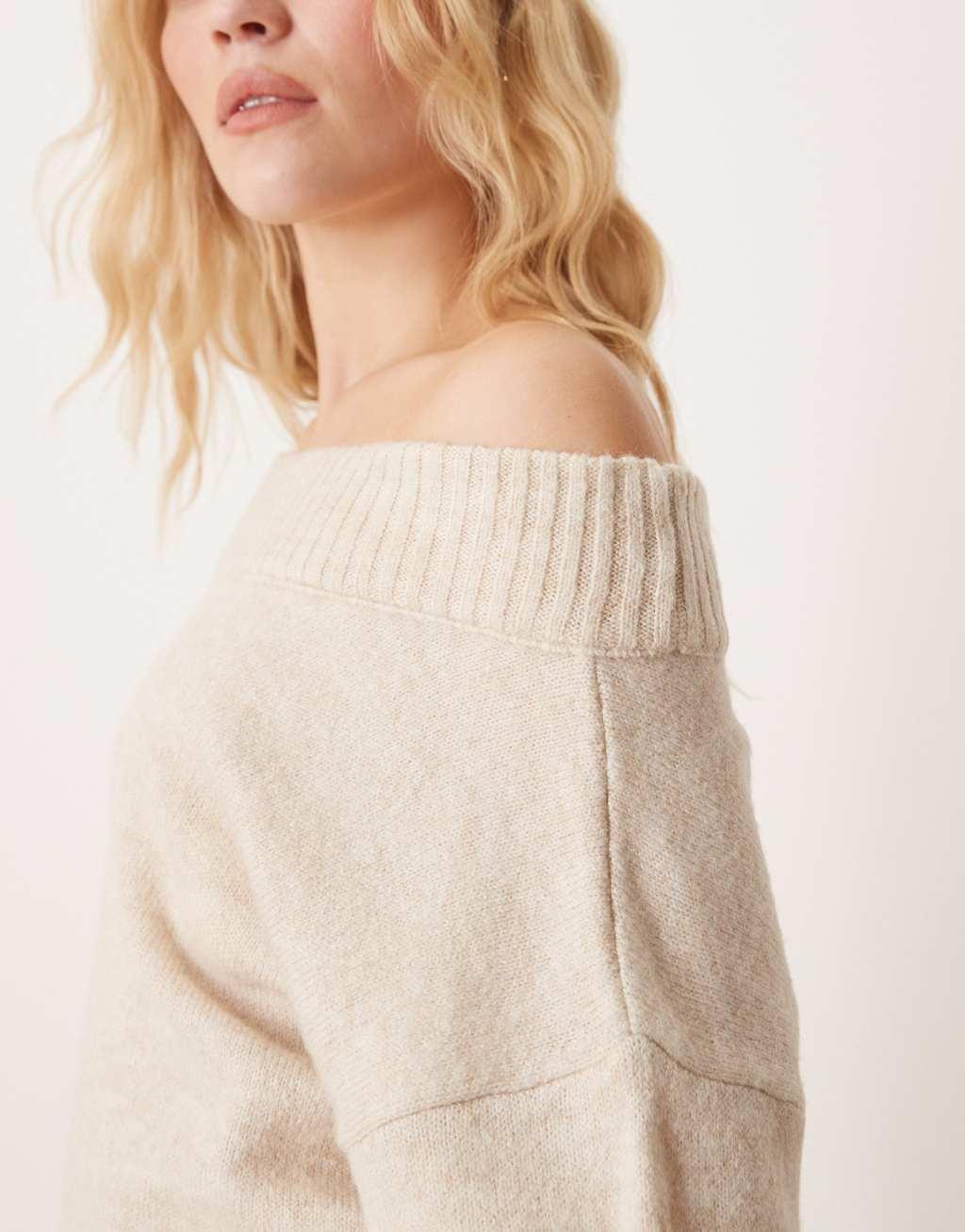 ASOS DESIGN one-shoulder sweater in oatmeal Product Image
