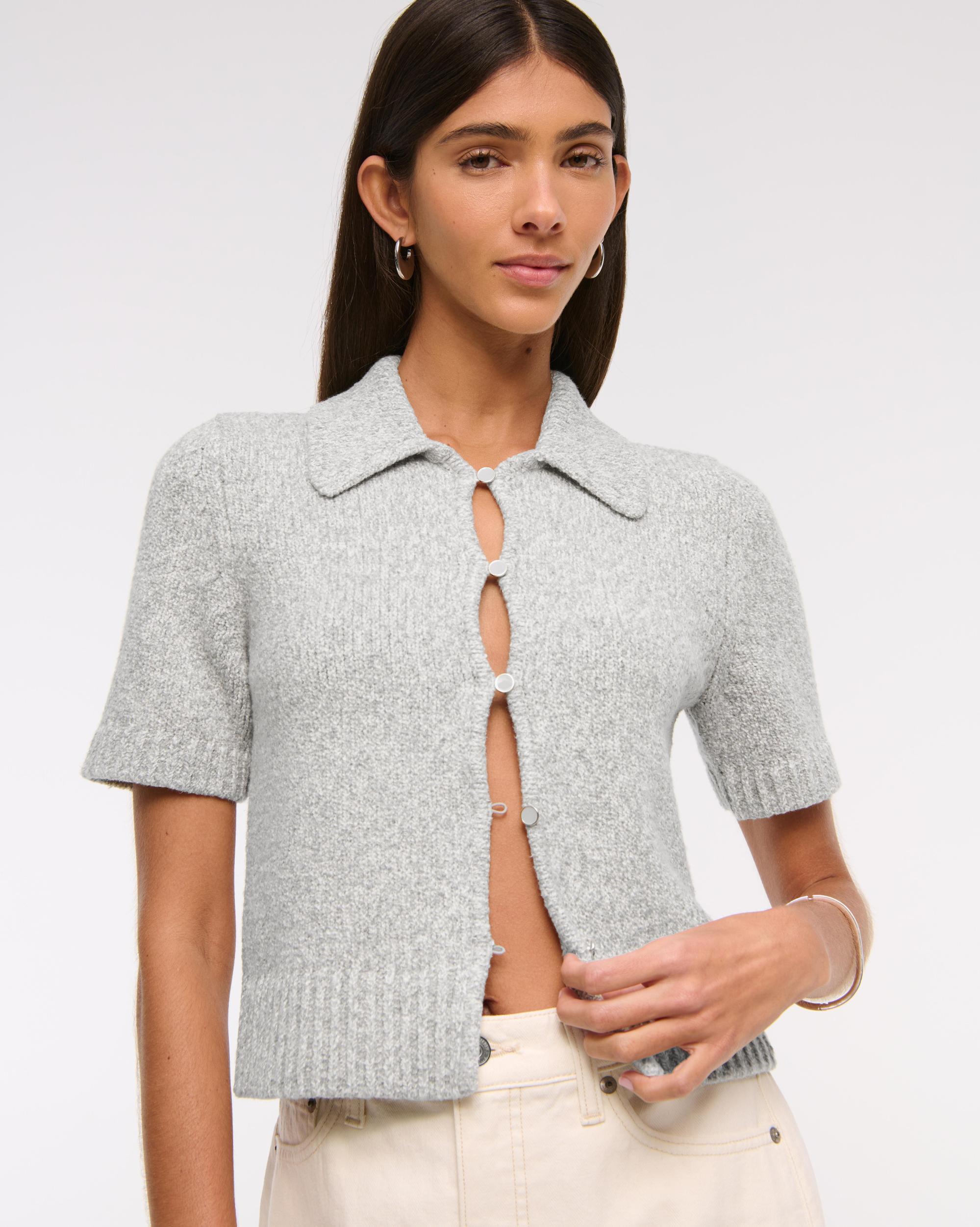 Short-Sleeve Collared Cardigan Product Image