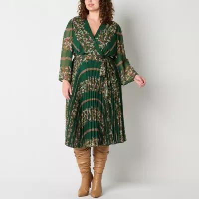 Danny & Nicole Womens 3/4 Sleeve Floral Midi Fit + Flare Dress Plus Product Image