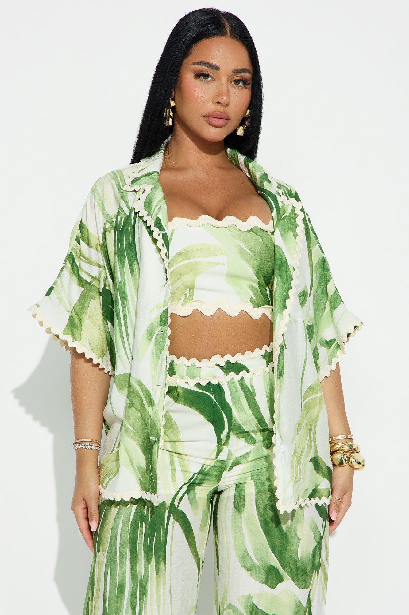 Tropic Getaway 3 Piece Pant Set - Green/combo Product Image