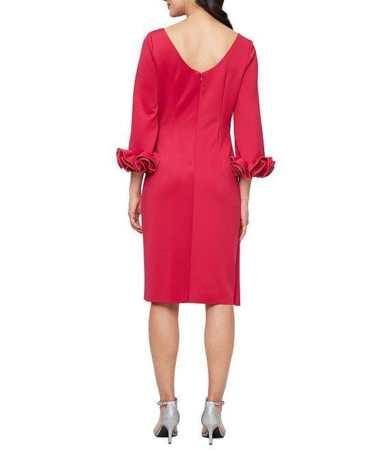 Alex Evenings Crepe Boat Neck 3/4 Ruffled Sleeve Sheath Dress Product Image