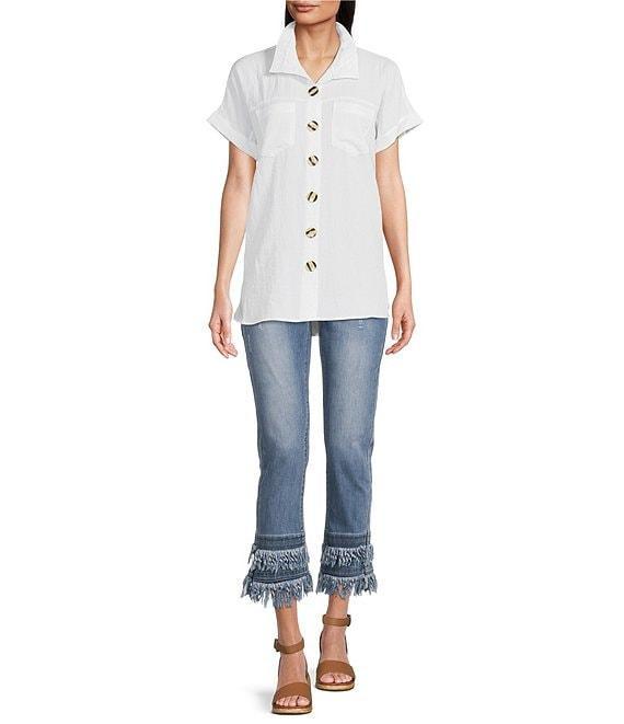 John Mark Petite Size Straight Leg 5-Pocket Fringe Hem Jeans Product Image